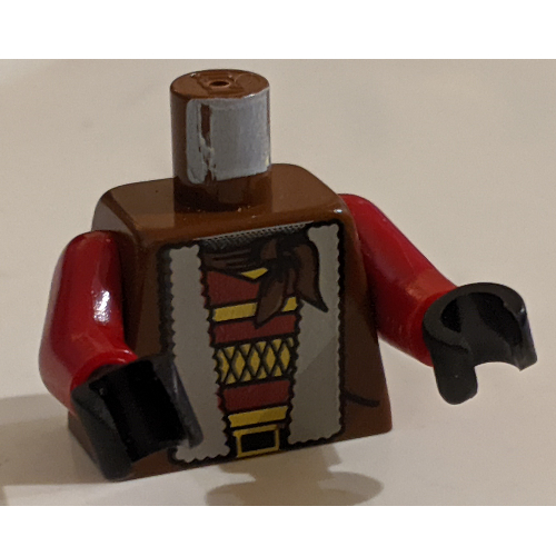 Torso Jacket with Fur Lining, Striped Shirt, Bandana Print, Dark Red Arms, Black Hands Braun