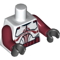 Torso Armor Clone Trooper with Dark Red Markings and Belt, Light Bluish Grey Half Circle Print, Dark Red Arms, Black Hands White