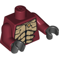Torso Muscles Outline and Gold Skull Print, Dark Red Arms, Black Hands Dunkelrot
