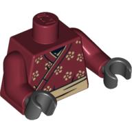 Torso Wrapped Samurai Robe with Flowers Print, Dark Red Arms, Black Hands Dark Red