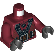 Torso Coat with Diamond Buttons and Large Silver Buckle Print, Dark Red Arms, Black Hands Dunkelrot
