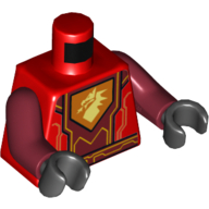 Torso Armor with Orange and Yellow Details, Dark Red Center Panel, Dragon Head on Pentagonal Shield Print, Dark Red Arms, Black Hands Rot