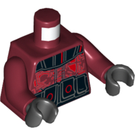 Torso Armor with Shoulders and Belt and Red Circuitry Print, Dark Red Arms, Black Hands Dunkelrot