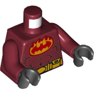 Torso Bodysuit, Red Flaming Batman Logo, Yellow Utility Belt, Muscles Print, Dark Red Arms, Black Hands Dark Red
