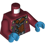 Torso Open Jacket with Badge over Reddish Brown Shirt and Harness Print (Yondu), Dark Red Arms, Dark Azure Hands Dark Red