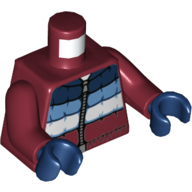Torso Jacket, Padded with Dark Blue, Medium Blue, and White Stripes, and Zipper Print, Dark Red Arms, Dark Blue Hands Dark Red