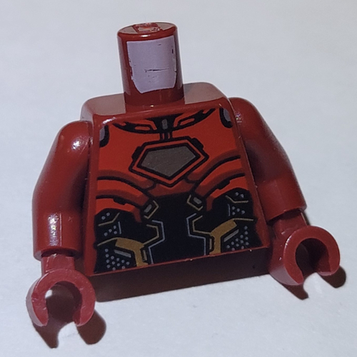 Torso, Red/Black Iron Man Armor, Gold Circuitry, Silver Arc Reactor print, Dark Red Arms and Hands Dunkelrot