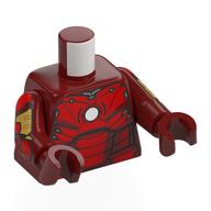 Torso, Iron Man Mark 3 Armor, Red Chest, Round Arc Reactor print, Dark Red Arms and Hands Dunkelrot