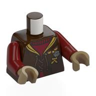 Torso, Cloak, Laces, Yellow Collar, Silver Broche, Dark Red Sweater print, Dark Red Arms, Dark Tan Hands Dark Brown