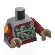 Torso Armor, Dark Green and Dark Red Worn Plates (Boba Fett) print, Dark Red Arms, Dark Tan Hands Light Bluish Gray