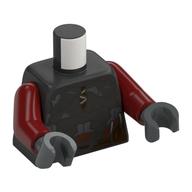 Torso Armor, Silver Plates, Reddish brown Strap, Dark Tan Laces, Dark Brown Belt print, Dark Red Arms, Dark Bluish Gray Hands Pearl Titanium