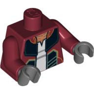 Torso Jacket with Black Panels and White Undershirt Print (Hondo Ohnaka), Dark Red Arms, Dark Bluish Gray Hands Dunkelrot