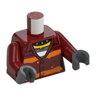 Torso, Dark Orange Stripes Jacket, White/Dark Bluish Grey Prison Shirt, Yellow Collar print, Dark Red Arms, Dark Bluish Gray Hands Dark Red