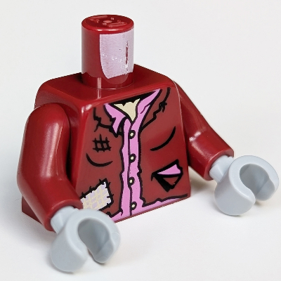 Torso Jacket, Patches, Dark Pink Shirt, Print, Dark Red Arms, Light Bluish Gray Hands Dunkelrot