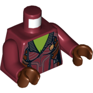 Torso Jacket Open Collar with Silver Buttons and Gold Badge, Lime Chest Print, Dark Red Arms, Reddish Brown Hands Dunkelrot
