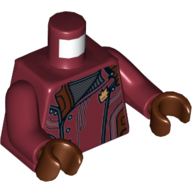 Torso Jacket with Silver Side Buttons and Gold Badge Print, Dark Red Arms, Reddish Brown Hands Dark Red