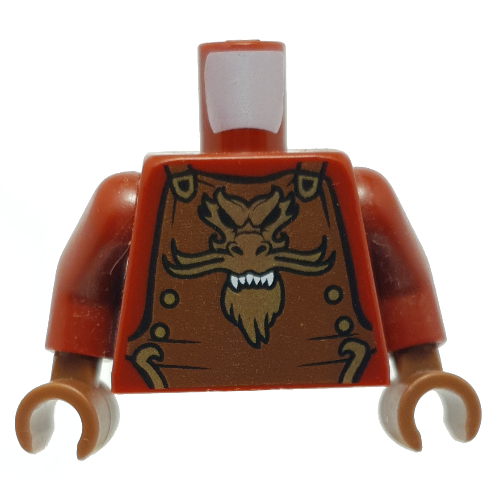 Torso Armor, Reddish Brown with Gold Lion Emblem Print, Dark Red Arms, Reddish Brown Hands Dark Red