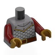 Torso, Silver Armor, Gold Trim, Reddish Brown Belt print, Dark Red Arms, Pearl Gold Hands Flat Silver