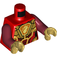 Torso Armor, Gold Plates and Hexagonal Shield with Dragon Head Print, Dark Red Arms, Pearl Gold Hands Red