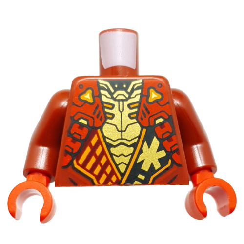 Torso, Ninja Robes, Black Sash with Gold Symbol, Red Strap, Gold Chest print, Dark Red Arms, Red Hands Dark Red