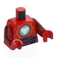 Torso, Iron-Man Armor, Reddish Brown/Dark Blue Panels, Medium Azure Arc Reactor, White Triangle print, Dark Red Arms, Red Hands Rot