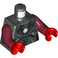 Torso Armor, Black Plates, White Circle (Arc Reactor) Print, Dark Red Arms, Red Hands Pearl Titanium