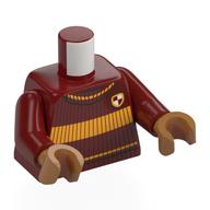 Torso, Knitted Sweater, Bright Light Orange Stripes, Gryffindor Crest print, Dark Red Arms, Medium Nougat Hands Dunkelrot