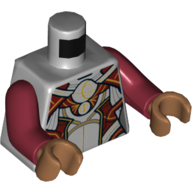 Torso Armor, Dark Red Panels, Gold Trim, and Circles Print, Dark Red Arms, Medium Nougat Hands Hellblaugrau
