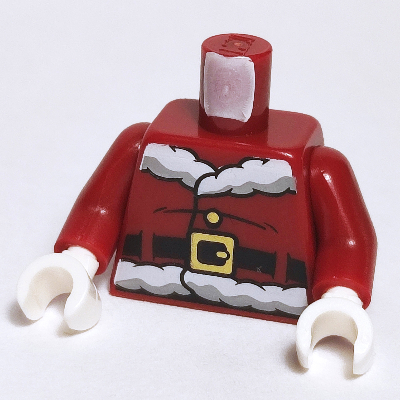 Torso Santa Jacket with Fur, Black Belt, Button and Candy Cane Print, Dark Red Arms, White Hands Dunkelrot