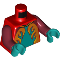 Torso Race Jacket, Dark Turquoise, Orange, and Yellow Flames Print, Dark Red Arms, Dark Turquoise Hands Red
