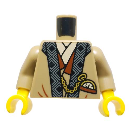 Torso, Robe, Black/White Time, Tan Shirt, Yellow Pocket Watch print, Dark Tan Arms, Yellow Hands Dunkelbeige