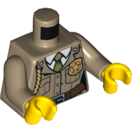 Torso Jacket with Pockets, Gold Police Badge and Braid, Olive Green Tie Print, Dark Tan Arms, Yellow Hands Dunkelbeige