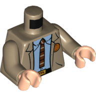 Torso Jacket, Bright Light Blue Shirt, Reddish Brown Ty, Black Belt / Orange 'VARIANT' print, Dark Tan Arms, Light Nougat Hands Dark Tan
