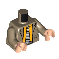 Torso, Jacket, Bright Light Orange Shirt, White/Light Bluish Grey/Black Striped Tie print, Dark Tan Arms, Light Nougat Hands Dark Tan