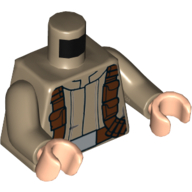 Torso Mandarin Collar and Reddish Brown Utility Belt with Pouches and Buckle Front and Cross-strap and Buckles Back Print (Resistance Soldier), Dark Tan Arms, Light Nougat Hands Dark Tan