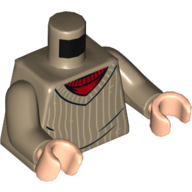 Torso Sweater with Vertical White Stripes over Red Undershirt Print, Dark Tan Arms, Light Nougat Hands Dunkelbeige