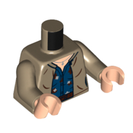 Torso Jacket, Reddish Brown Belt, Dark Blue Shirt with Stains print, Dark Tan Arms, Light Nougat Hands Dark Tan