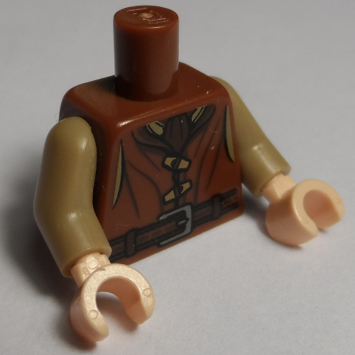 Torso Vest with 2 Toggle Buttons, Ascot and Belt with Buckle Print, Dark Tan Arms, Light Nougat Hands Rotbraun