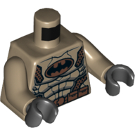 Torso Armor with Gold Belt and Batman Logo Print, Dark Tan Arms, Black Hands Dark Tan