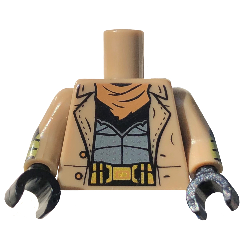 Torso Coat, Sand Blue Vest, Gold Belt Buckle, Black Shirt Print, Dark Tan Arms, Black Hands Dark Tan