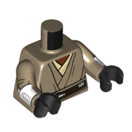Torso Robes, Tan Undershirt, Reddish Brown Belt print (Mace Windu), Dark Tan Arms with White Cuffs Print, Black Hands Dark Tan