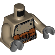 Torso Tunic, Dark Bluish Gray Trim, Utility Belt with Dark Orange Pouches Print, Dark Tan Arms, Dark Bluish Grey Hands Dark Tan