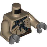 Torso Bare Chest with Body Lines and Chains Print, Dark Tan Arms, Dark Bluish Gray Hands Dunkelbeige