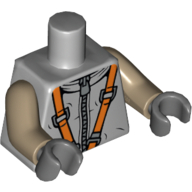 Torso Spacesuit with Silver Zipper and Orange Harness Print, Dark Tan Arms, Dark Bluish Gray Hands Light Bluish Gray
