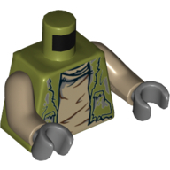 Torso Vest, Tattered with Dirty Shirt Print (Unkar's Brute), Dark Tan Arms, Dark Bluish Gray Hands Olive Green