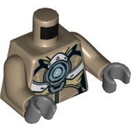 Torso Armor with White Panels, Silver Large Circle and Belt Print, Dark Tan Arms, Dark Bluish Gray Hands Dunkelbeige