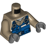 Torso Shirt, Blue Vest with Pouches and Dark Blue Straps and Belt Print, Dark Tan Arms, Dark Bluish Gray Hands Dark Tan