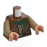 Torso, Jedi Robe, Dark Tan Shirt, Black Belt, Dark Green Handkerchief print, Dark Tan Arms, Nougat Hands Reddish Brown
