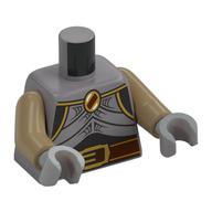 Torso, Chest Armor, Silver Chain Mail, Gold Trim Belt Buckle, Reddish Brown Belt, Jewell print, Dark Tan Arms, Light Bluish Gray Hands Flat Silver