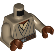 Torso Layered Robe over Tan Undershirt, Brown Belt Print (Mace Windu Clone Wars), Dark Tan Arms, Reddish Brown Hands Dark Tan